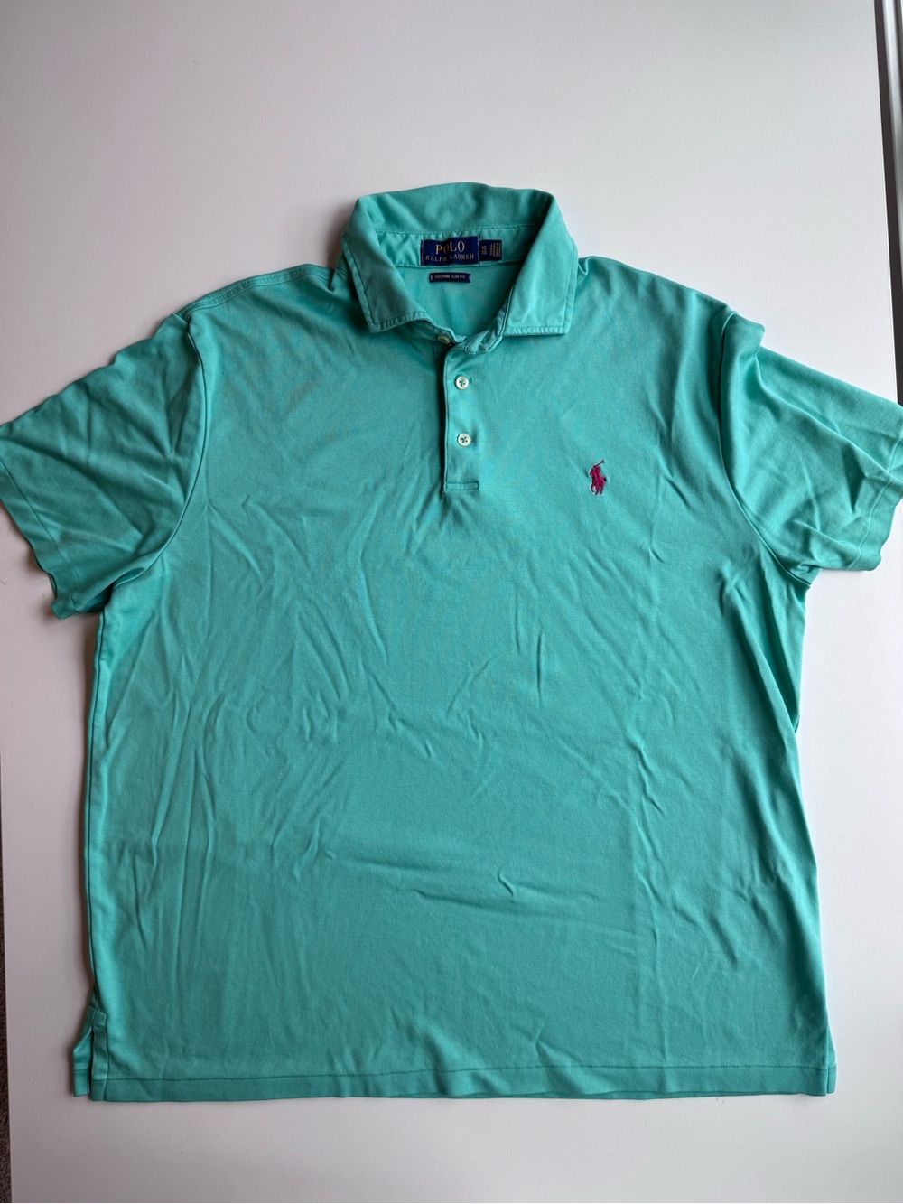 Polo Ralph Lauren Mens Mint Green Custom Slim Fit Polo Shirt Pink Pony Size XL